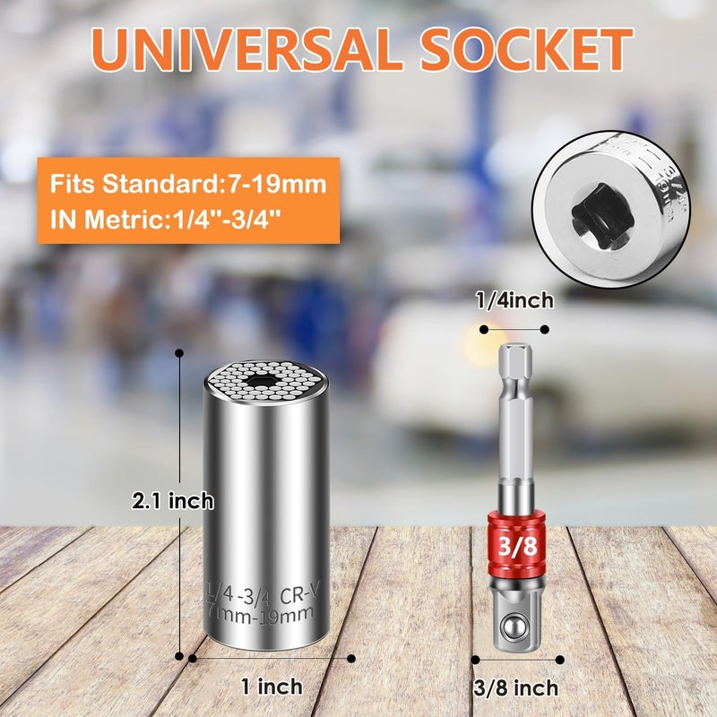 Athlife Universal Socket Set (7-19mm 11-32mm) Super Socket For Unscrew Any Bolt Tools with 3/8" 1/2" Power Drill Adapters Super Sockets Multi-function Tool Gifts for Dad, Husband and Men 4PCS - Image 3